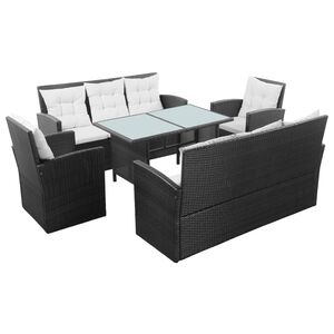 vidaXL Set mobilier de grădină cu perne, 5 piese, negru, poliratan