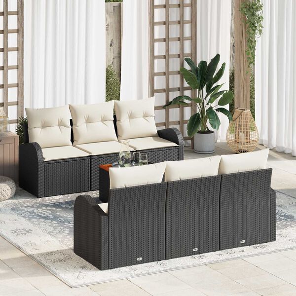 vidaXL Set de canapele pentru grădină cu pernă 7 pcs Negru poliratan
