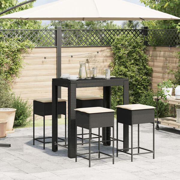 vidaXL Set mobilier bar de grădină cu perne, 5 piese, negru, poliratan