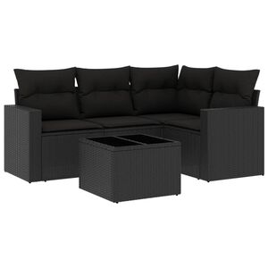 vidaXL Set mobilier de grădină cu perne, 5 piese, negru, poliratan