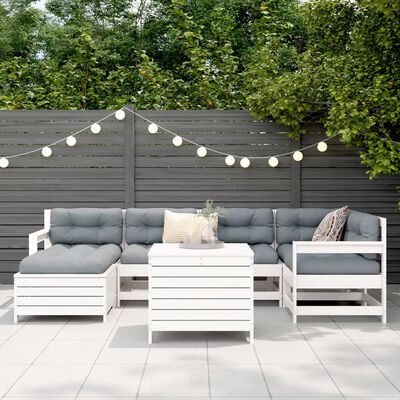 vidaXL Set canapea de grădină, 7 piese, alb, lemn masiv de pin