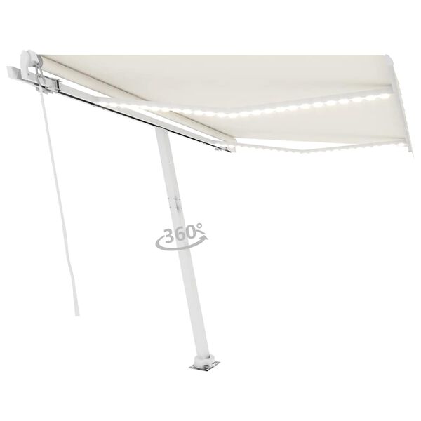 vidaXL Copertină retractabilă manual cu LED, crem, 300x250 cm