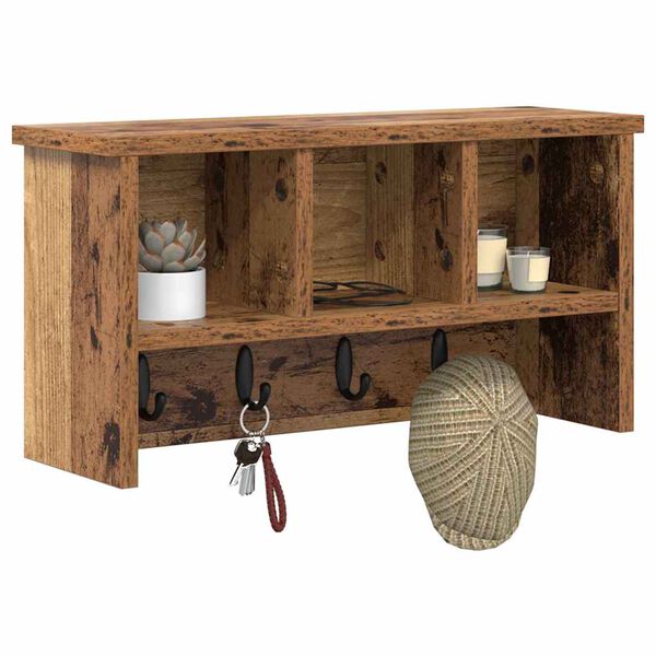 vidaXL Răcător de paltoane montat pe perete Lemn vechi 50 x 16 x 26 cm