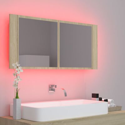 vidaXL Dulap de baie cu oglindă și LED, stejar Sonoma, 100x12x45 acril