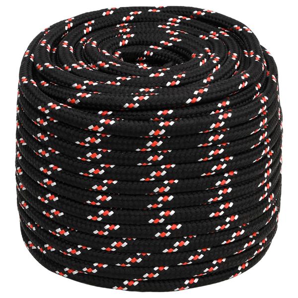 vidaXL Fr&acirc;nghie de barcă, negru, 16 mm, 25 m, polipropilenă