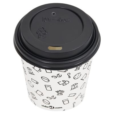 vidaXL Pahare de cafea de hârtie cu capace, 500 buc., alb/negru 120 ml