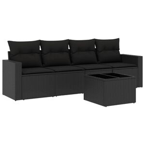 vidaXL Set mobilier de grădină cu perne, 5 piese, negru, poliratan