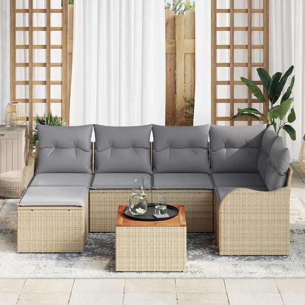 vidaXL Set de canapele pentru grădină 7 pcs Bej Rattan poli