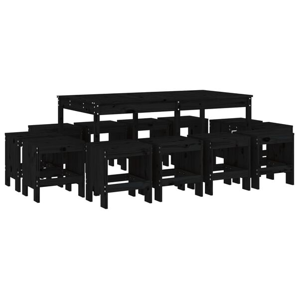 vidaXL Set mobilier de grădină, 13 piese, negru, lemn masiv de pin