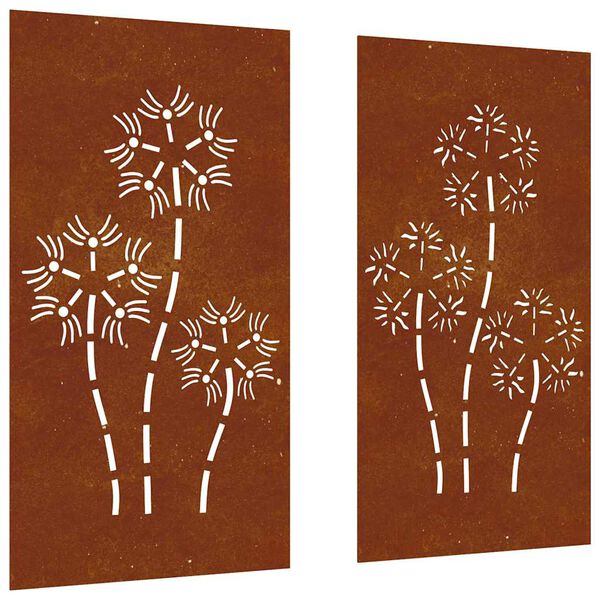 vidaXL Decor perete grădină 2 buc. 105x55 cm design flori oțel Corten