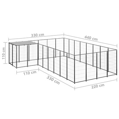 vidaXL Padoc pentru câini, negru, 10,89 m², oțel