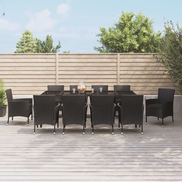 vidaXL Set mobilier de exterior cu perne, 11 piese, negru, poliratan