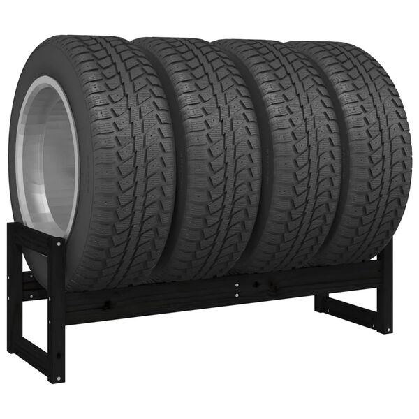 vidaXL Suport de anvelope, negru, 120x40x40 cm, lemn masiv de pin