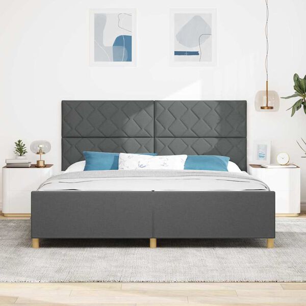 vidaXL Cadru de pat cu headboard Gri &icirc;nchis 200 x 200 cm țesătură