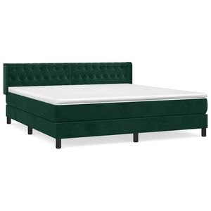 vidaXL Pat box spring cu saltea, verde &icirc;nchis, 160x200 cm, catifea