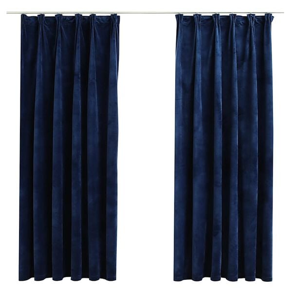 vidaXL Draperii opace cu c&acirc;rlige, 2 buc, albastru, 140x175 cm, catifea