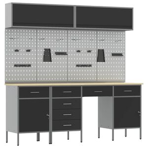 vidaXL Set de dulapuri de lucru cu sertar cu depozitare 10 buc. Negru
