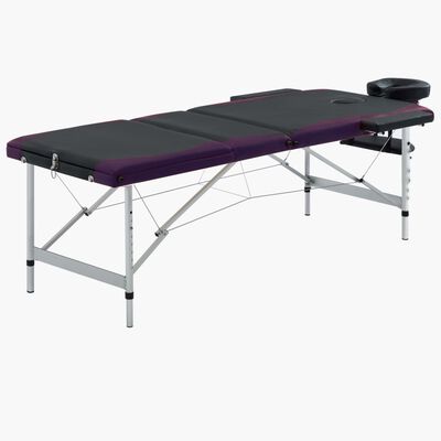 vidaXL Masă pliabilă de masaj, 3 zone, negru și violet, aluminiu