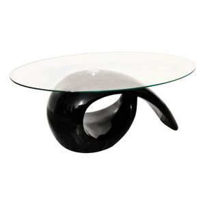 vidaXL Măsuță de cafea cu blat oval din sticlă, negru lucios
