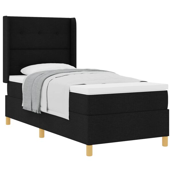 vidaXL Pat cu arcuri cu saltea cu headboard Negru 80 x 200 cm țesătură