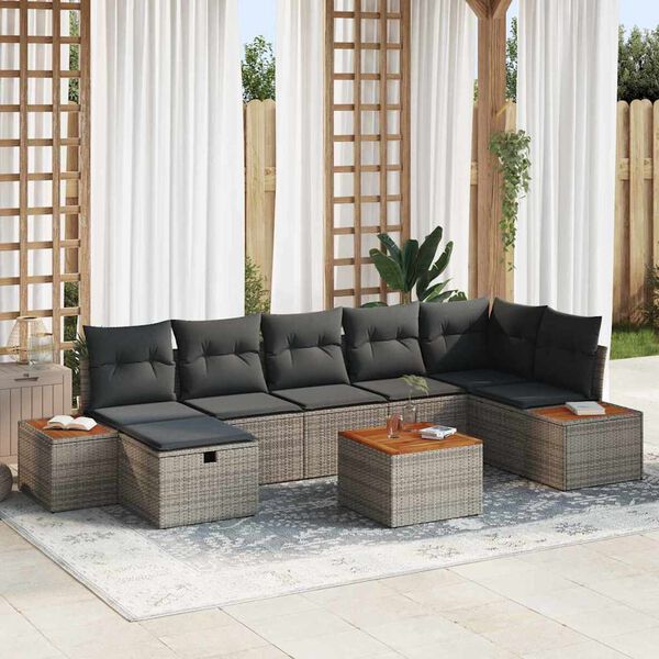 vidaXL Set de canapele pentru grădină cu pernă 8 pcs Gri Rattan poli
