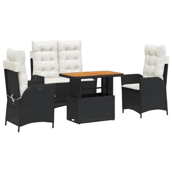 vidaXL Set mobilier de grădină cu perne, 4 piese, negru, poliratan