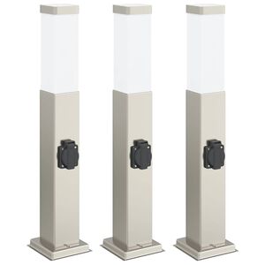 vidaXL St&acirc;lpi iluminatori cu priză, 3 buc., 50 cm, oțel inoxidabil, IP44