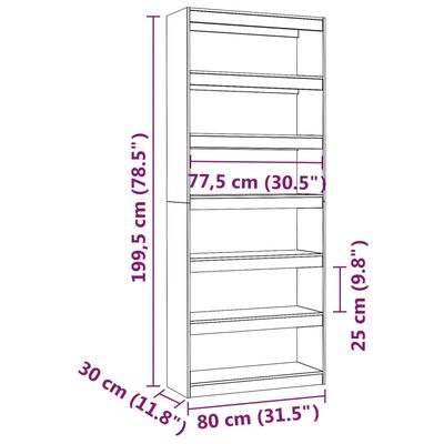 vidaXL Bibliotecă/Separator cameră, 80x30x199,5 cm lemn masiv pin