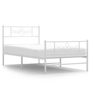 vidaXL Cadru de pat metalic cu tăblie de cap/picioare, alb, 100x200 cm