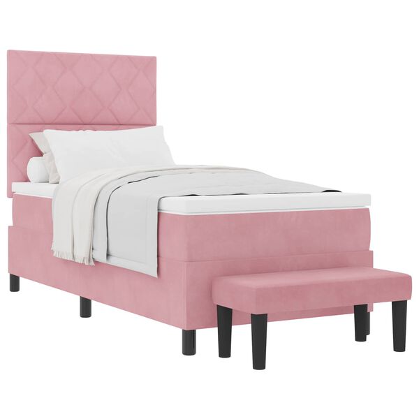 vidaXL Pat cu arcuri cu saltea cu headboard Roz 90 x 200 cm Catifea