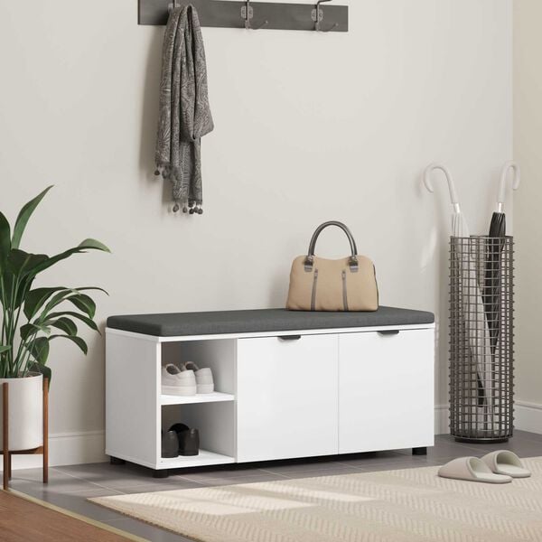 vidaXL Bancă pentru hol cu pernă cu raft cu ușă Alb 100 x 38 x 46 cm