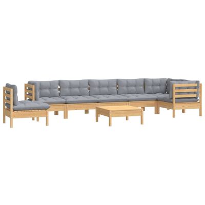 vidaXL Set mobilier de grădină cu perne gri, 9 piese, lemn masiv pin