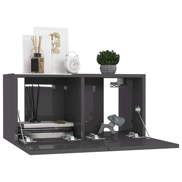 vidaXL Set de dulapuri TV, 7 piese, gri extralucios, lemn prelucrat