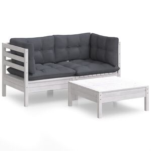 vidaXL Set mobilier grădină cu perne, antracit, 3 piese, lemn de pin