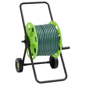 vidaXL Cărucior tambur pentru furtun, verde, cu furtun PVC de 30 m