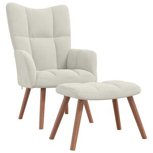 vidaXL Scaun de relaxare cu taburet, alb crem, catifea