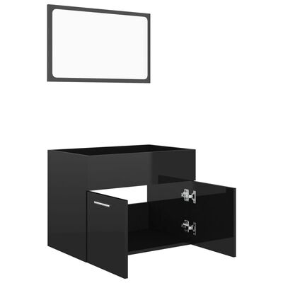 vidaXL Set mobilier de baie, 2 piese, negru extralucios, PAL
