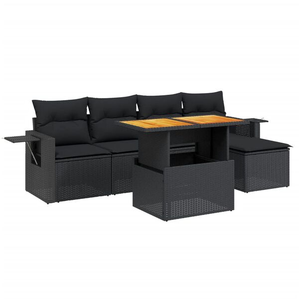 vidaXL Set mobilier de grădină cu perne, 6 piese, negru, poliratan