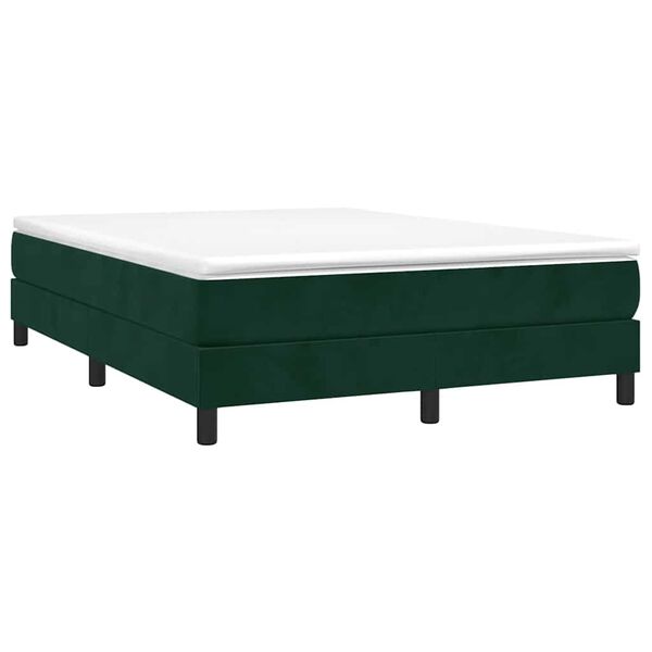 vidaXL Pat box spring cu saltea, verde &icirc;nchis, 140x190 cm, catifea