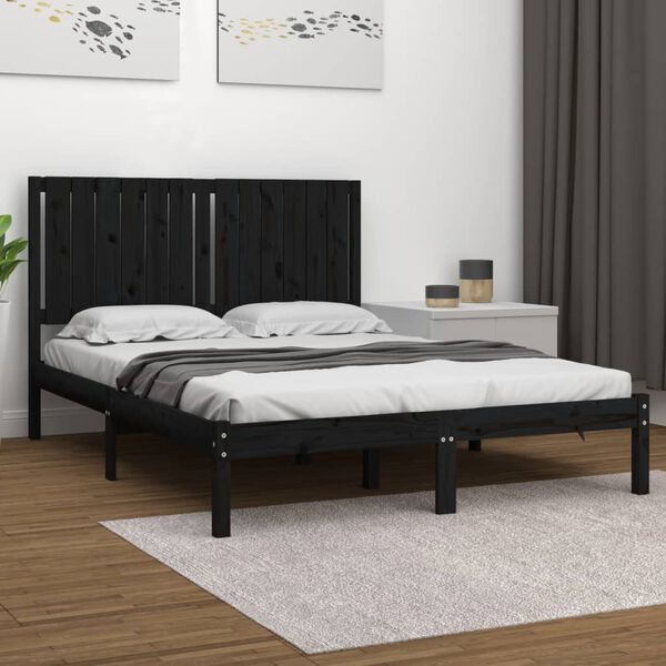 vidaXL Cadru de pat, negru, 140x190 cm, lemn masiv de pin