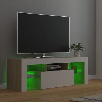 vidaXL Comodă TV cu lumini LED, alb și stejar Sonoma, 120x35x40 cm