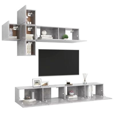 vidaXL Set de dulapuri TV, 7 piese, gri beton, lemn prelucrat