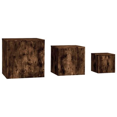 vidaXL Măsuțe laterale, 3 buc., stejar fumuriu, lemn prelucrat