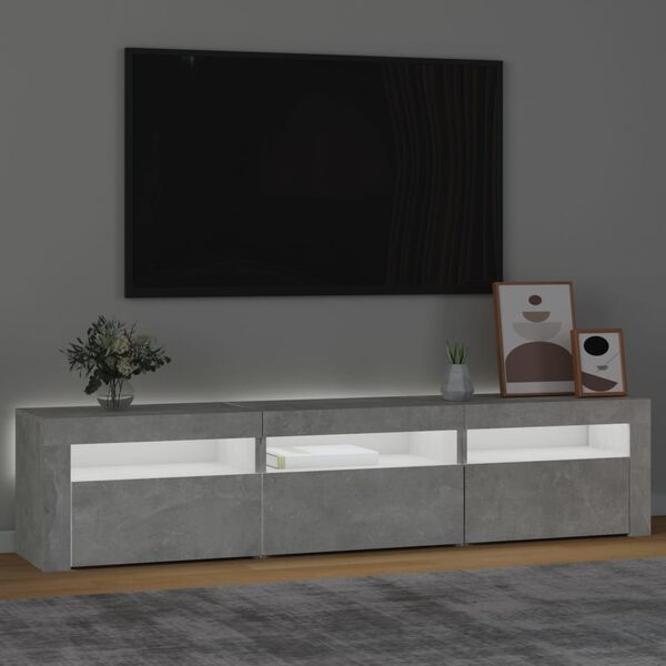 vidaXL Comodă TV cu lumini LED, gri beton, 180x35x40 cm