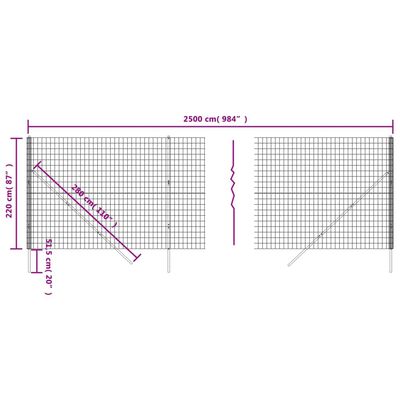 vidaXL Gard plasă de sârmă, antracit, 2,2x25 m, oțel galvanizat