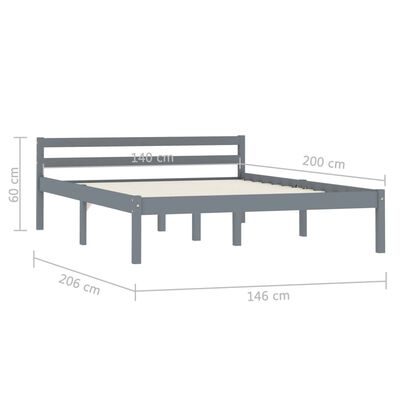 vidaXL Cadru de pat, gri, 140 x 200 cm, lemn masiv de pin