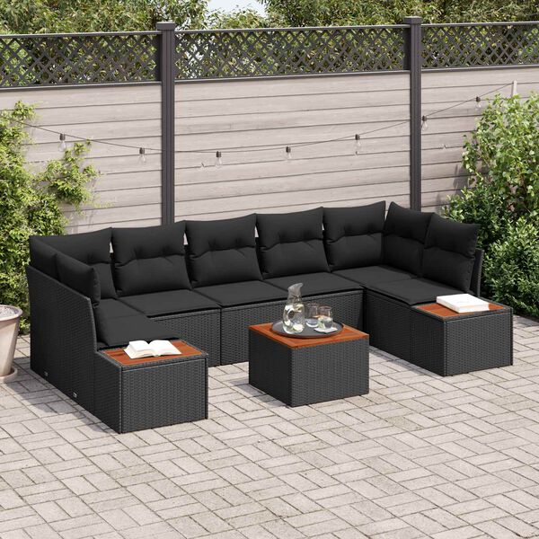 vidaXL Set de canapele pentru grădină cu pernă 8 pcs Negru Rattan poli