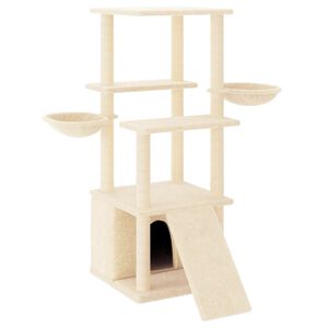 vidaXL Ansamblu de pisici cu st&acirc;lpi din funie de sisal, crem, 133 cm