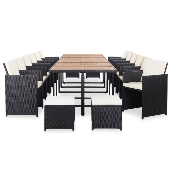 vidaXL Set mobilier de exterior cu perne, 17 piese, negru, poliratan