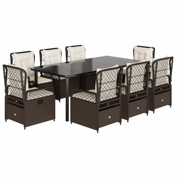 vidaXL Set mobilier de grădină cu perne, 9 piese, maro, poliratan